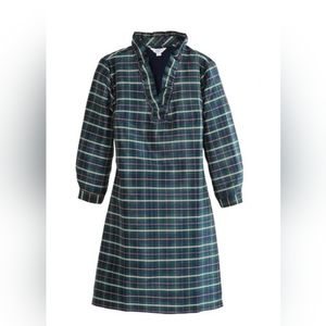 Crown & Ivy Women's Plaid Ruffle Neck Dress - Pockets - Navy Plaid - Size Medium